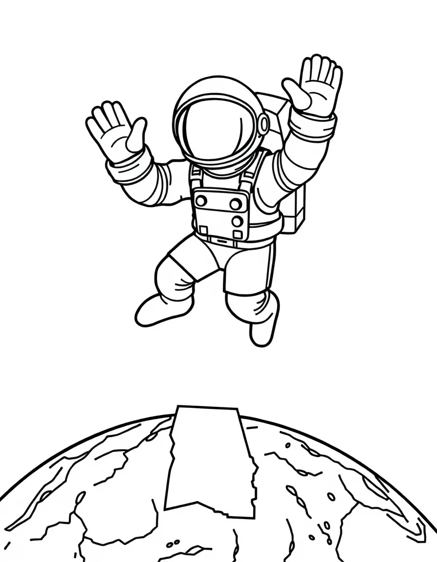 A brave astronaut waving from a spaceship orbiting Earth above Alabama.