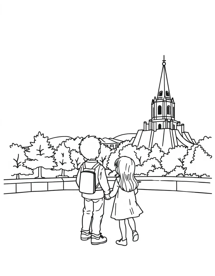 A little boy and girl visiting a famous landmark in Pennsylvania.