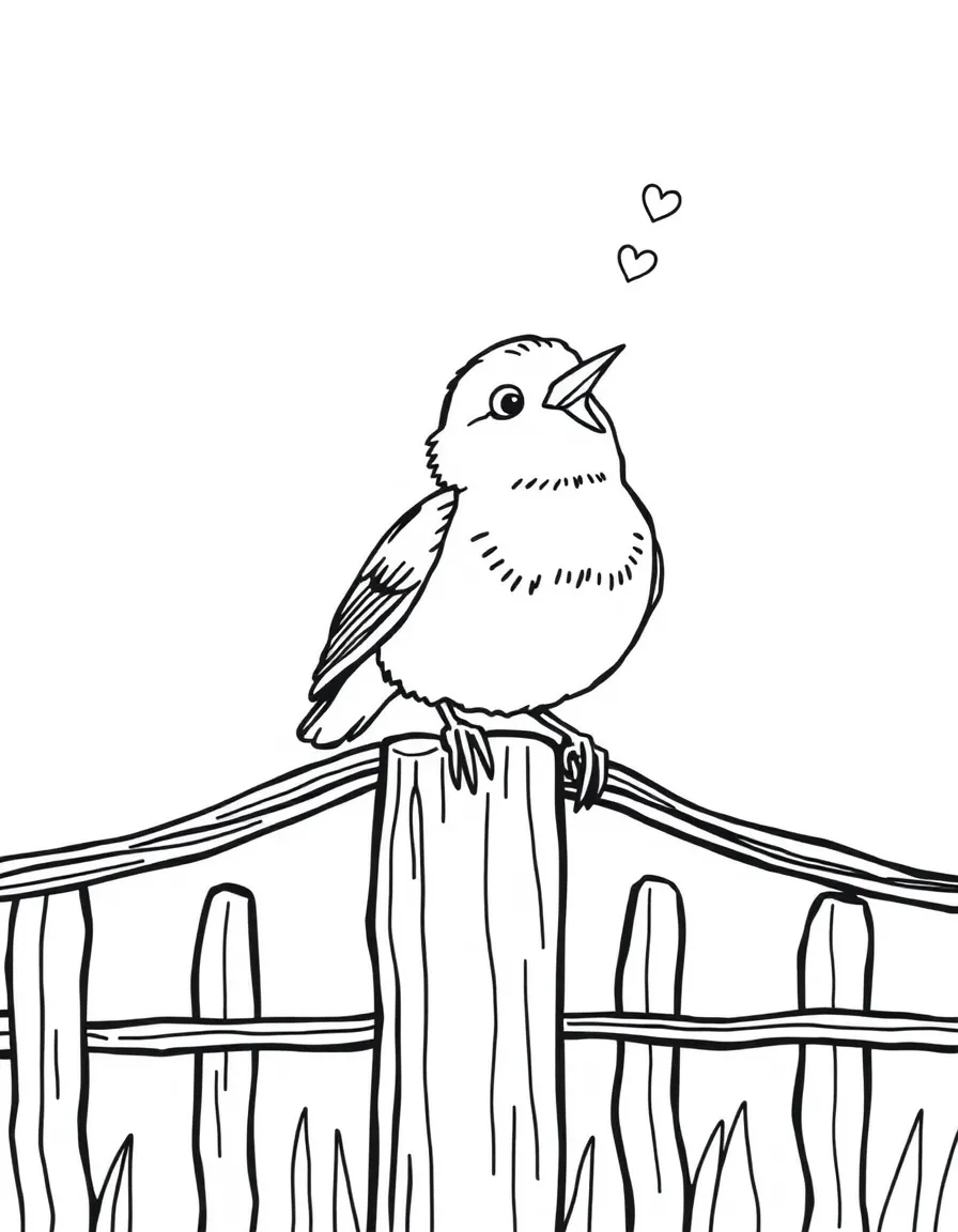 A friendly robin perched on a fence, singing a cheerful song in Michigan.