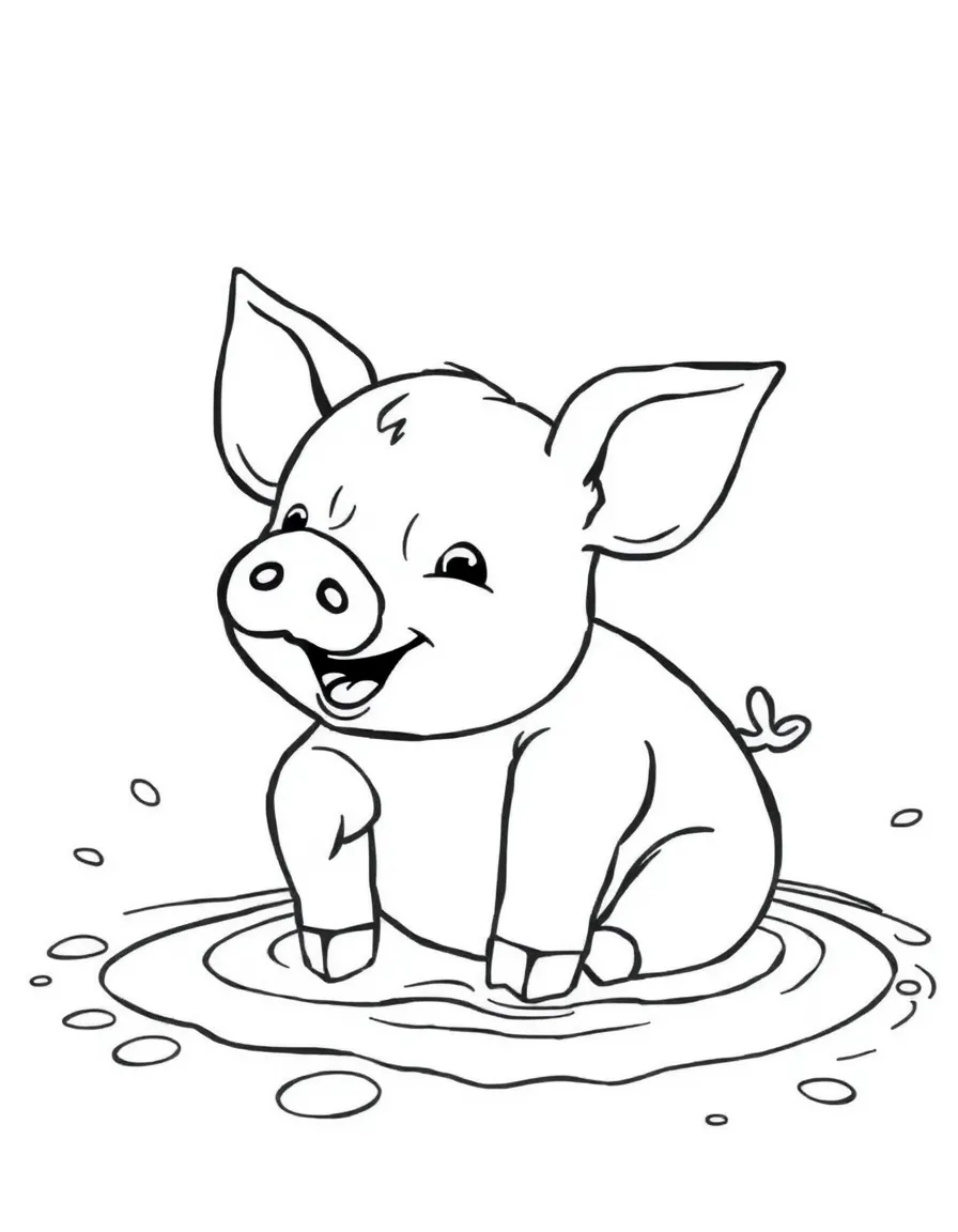 A happy piglet rolling in a puddle of mud, looking very happy in Arkansas.