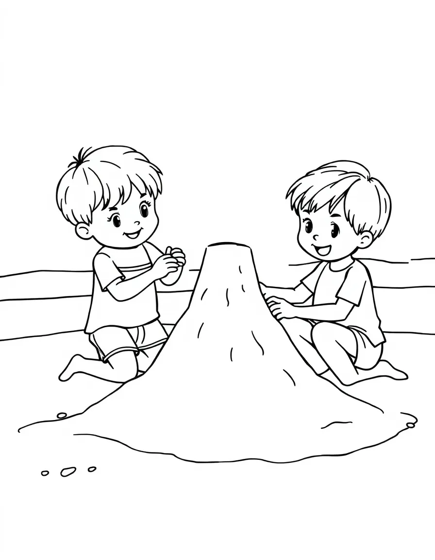 Kids building a sandcastle on the beach