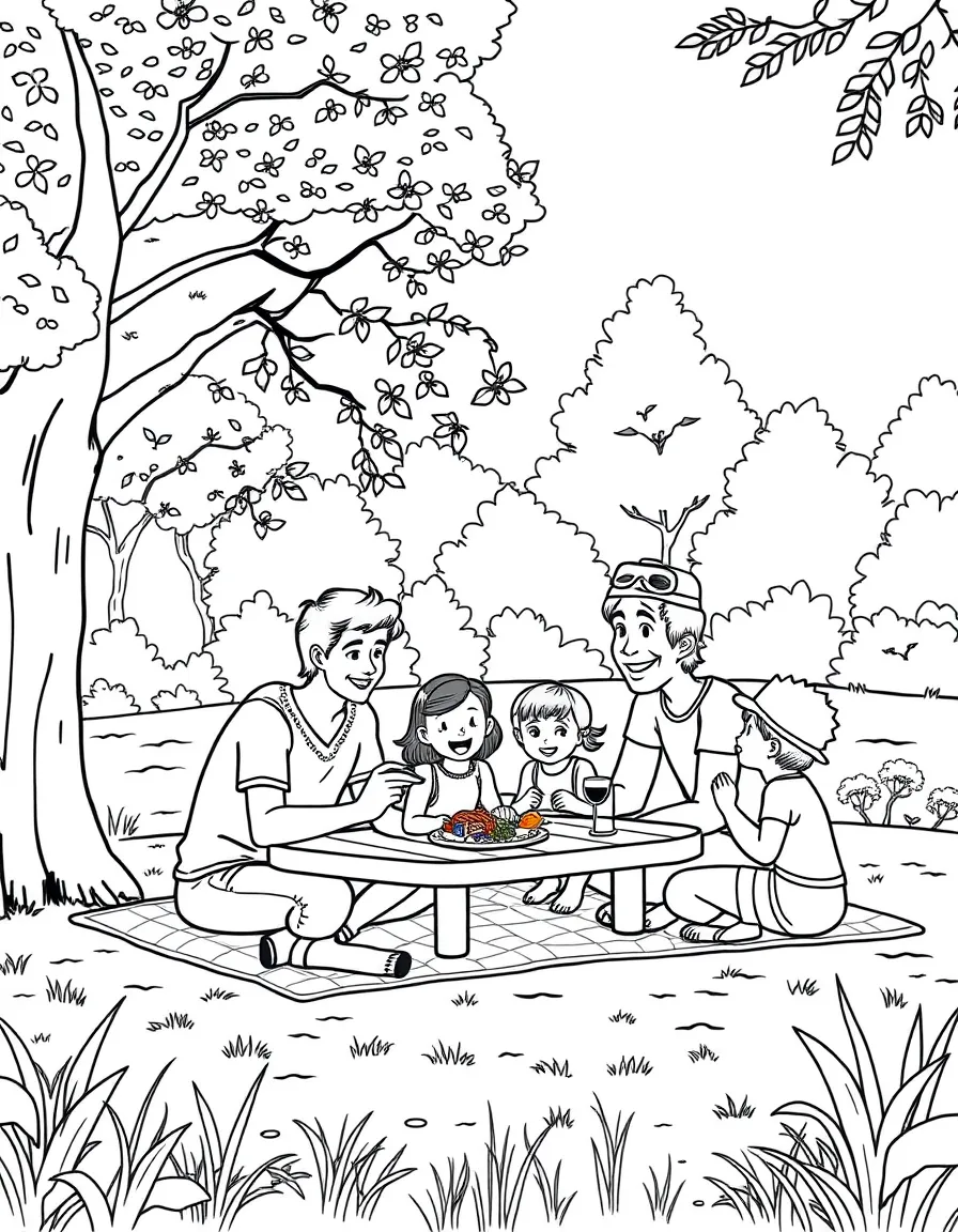A family having a picnic in a park