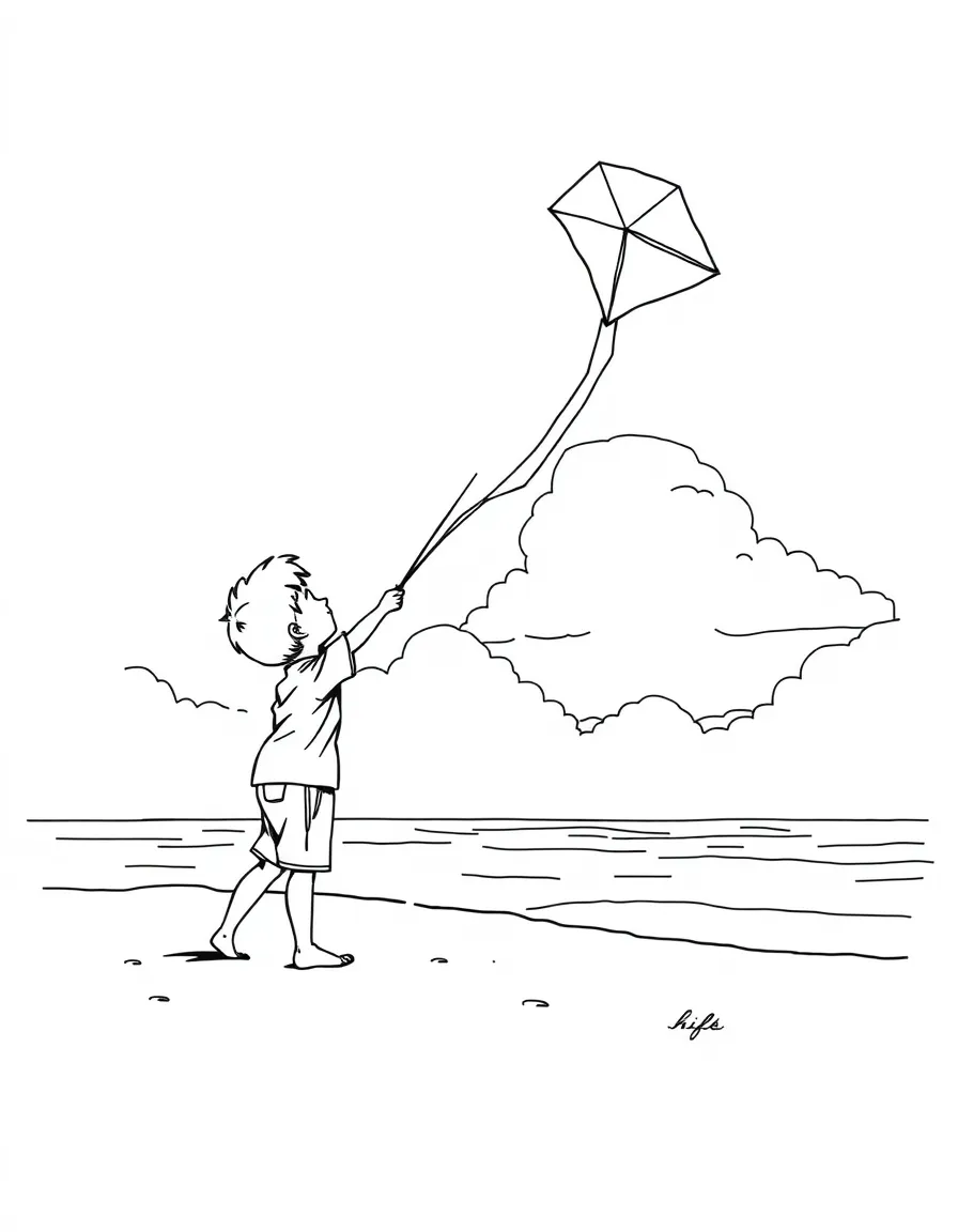A boy flying a kite at the beach