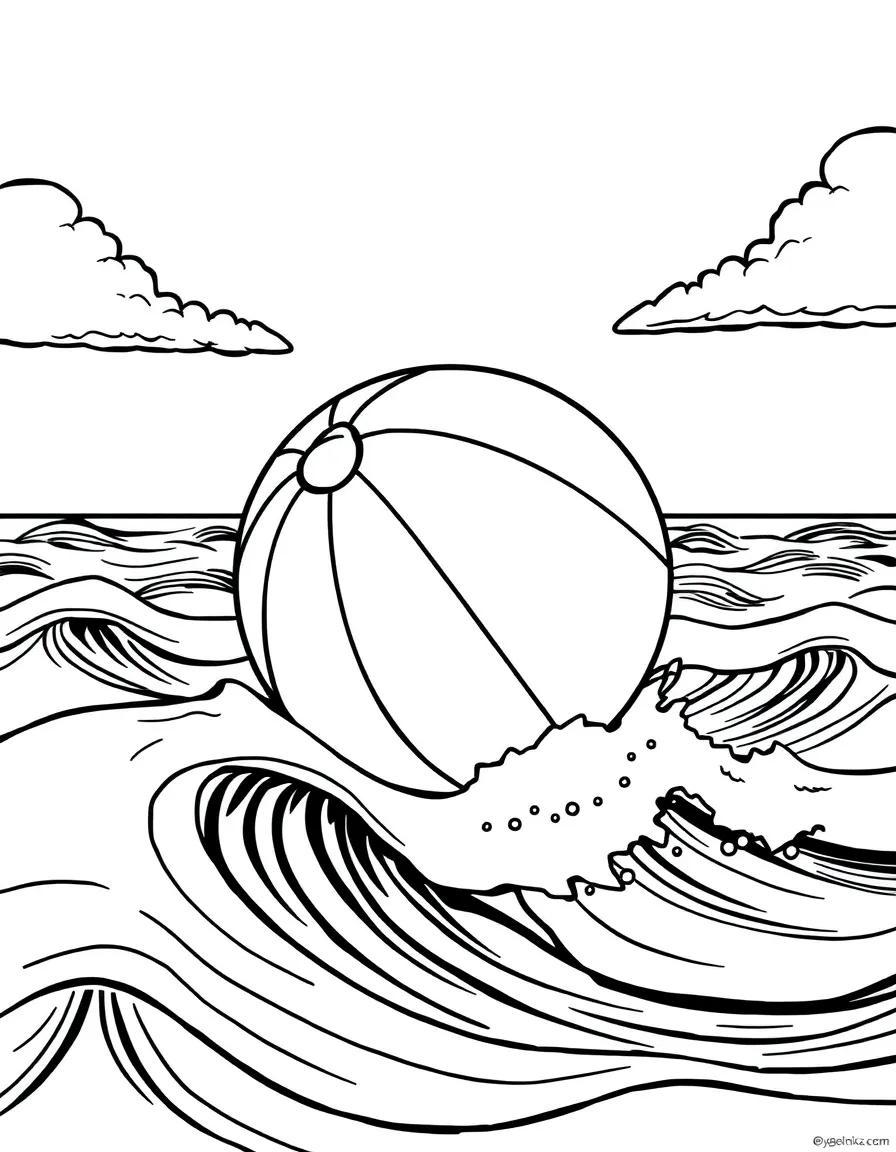 A beach ball bouncing over waves