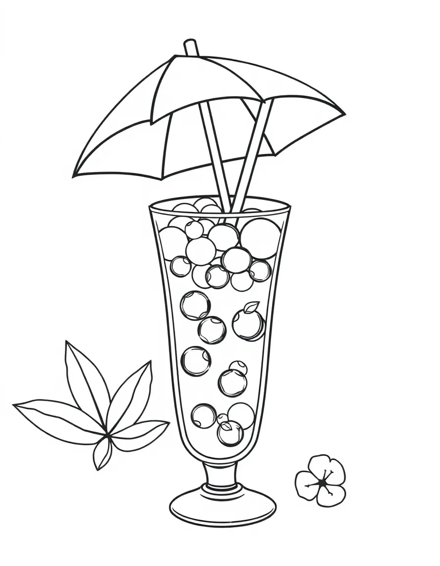 A cool drink with an umbrella and straw