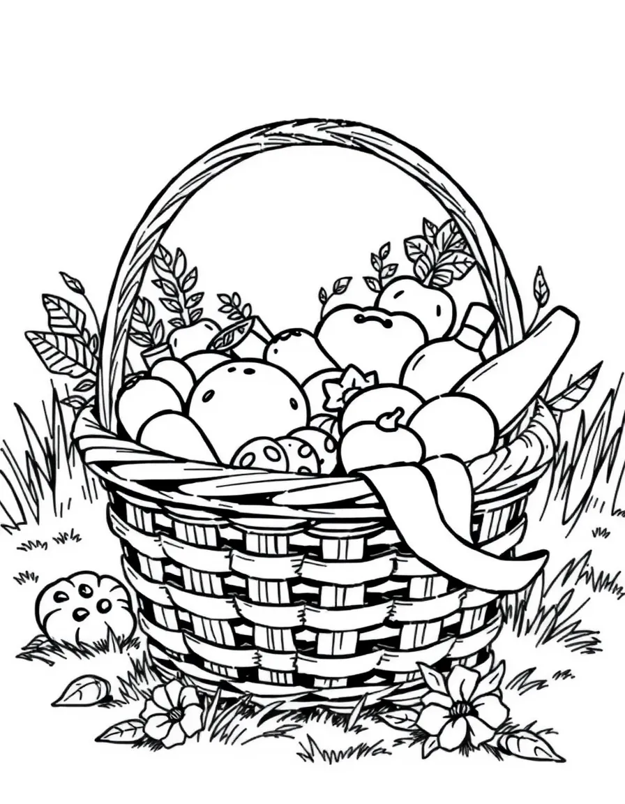 A picnic basket overflowing with food