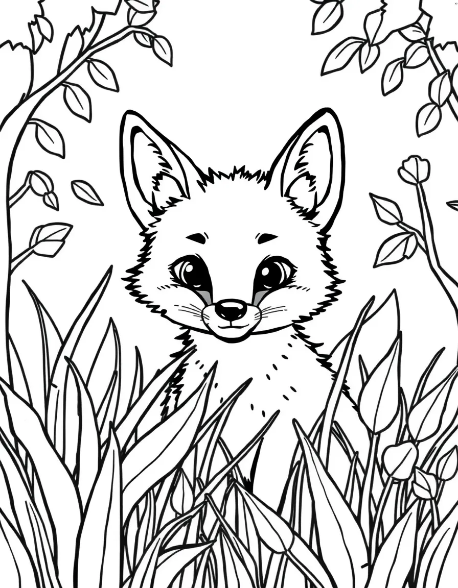 A cute fox peeking out from bushes