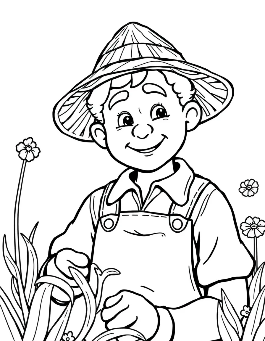A gardener with a straw hat