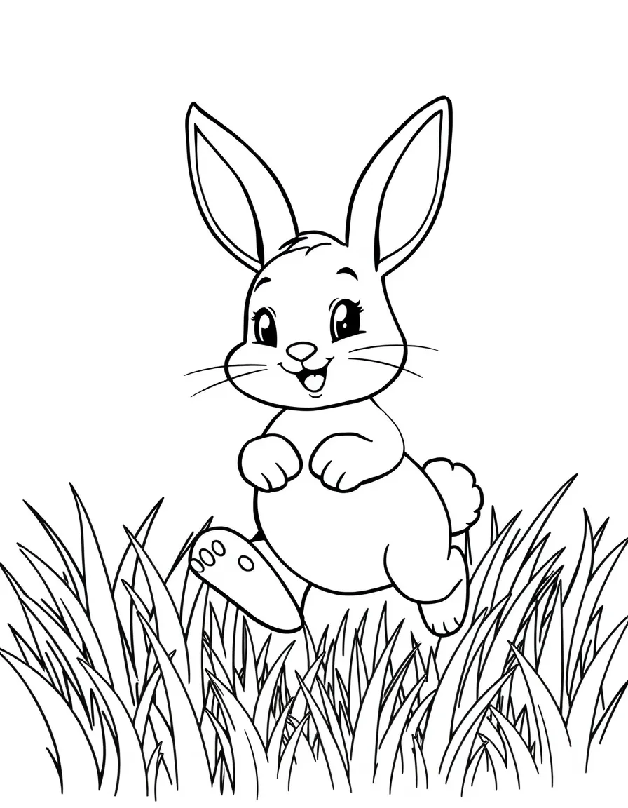 A playful bunny hopping in the grass