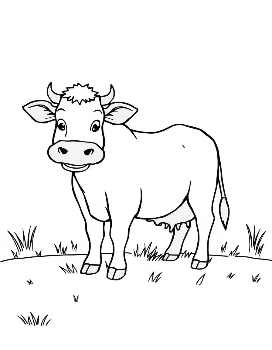 A happy cow grazing in a field