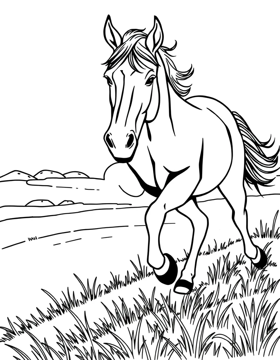 A horse running in a pasture