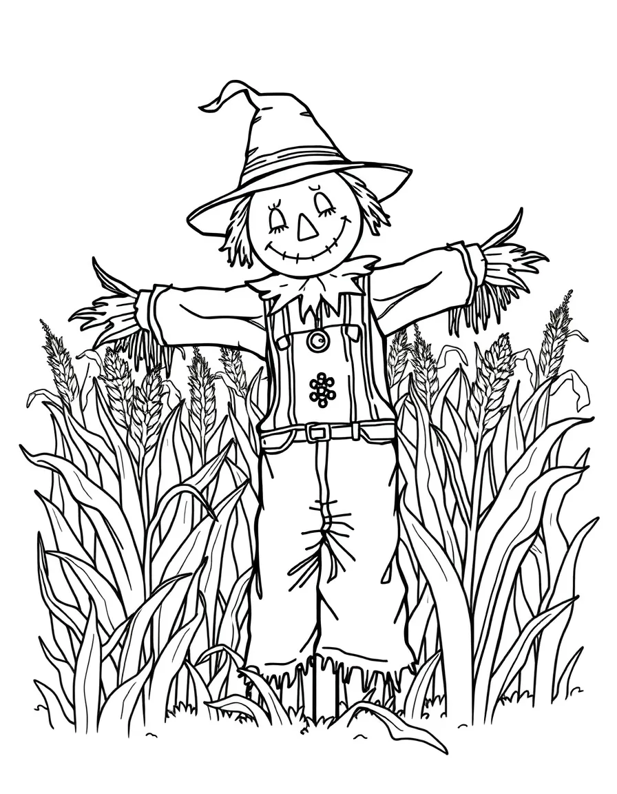 A scarecrow in a cornfield