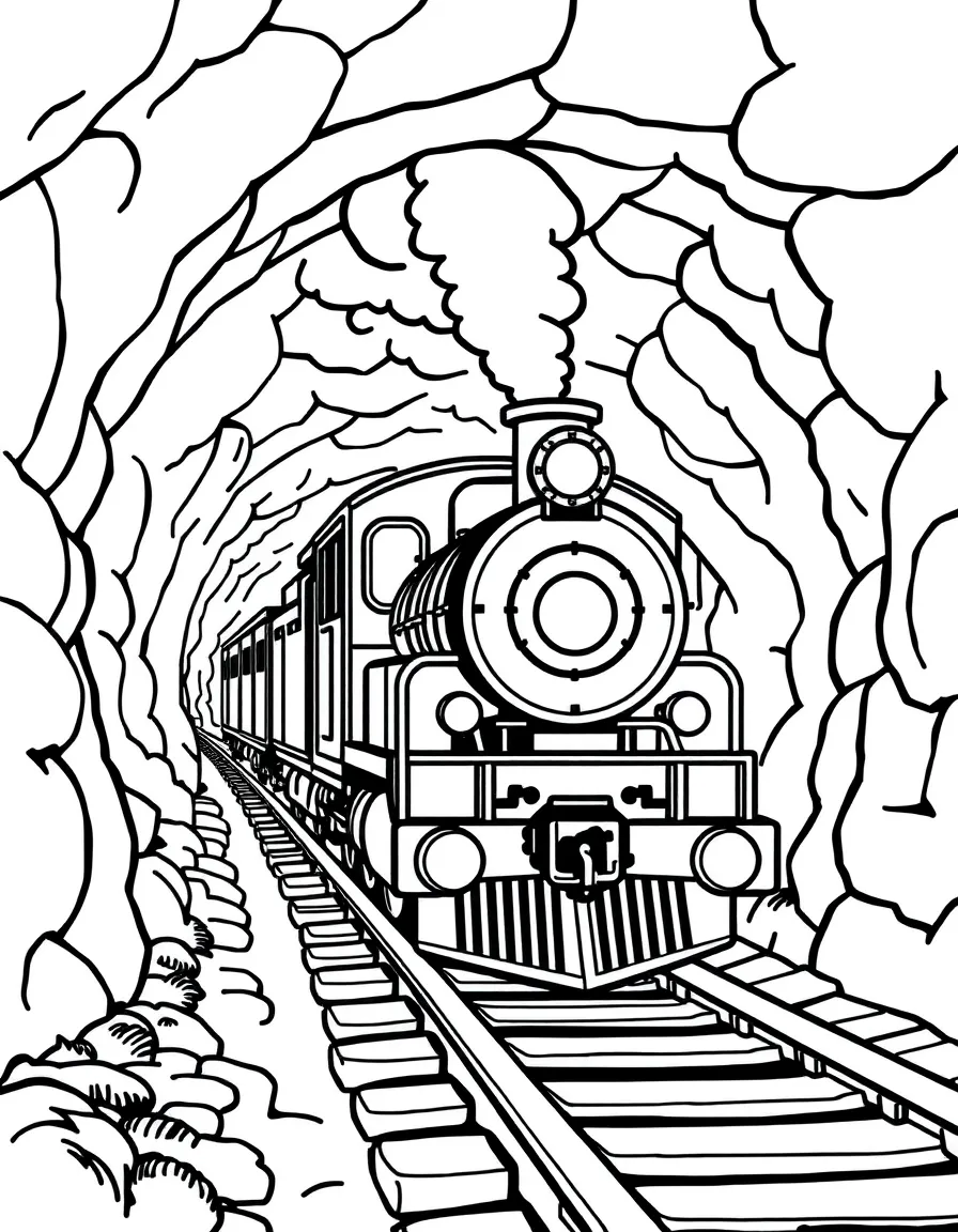 A train chugging through a tunnel