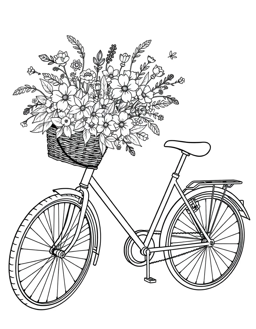 A bicycle with a basket full of flowers