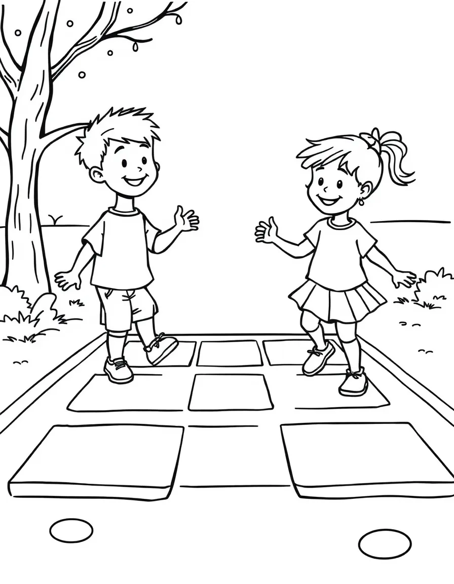 Kids playing hopscotch