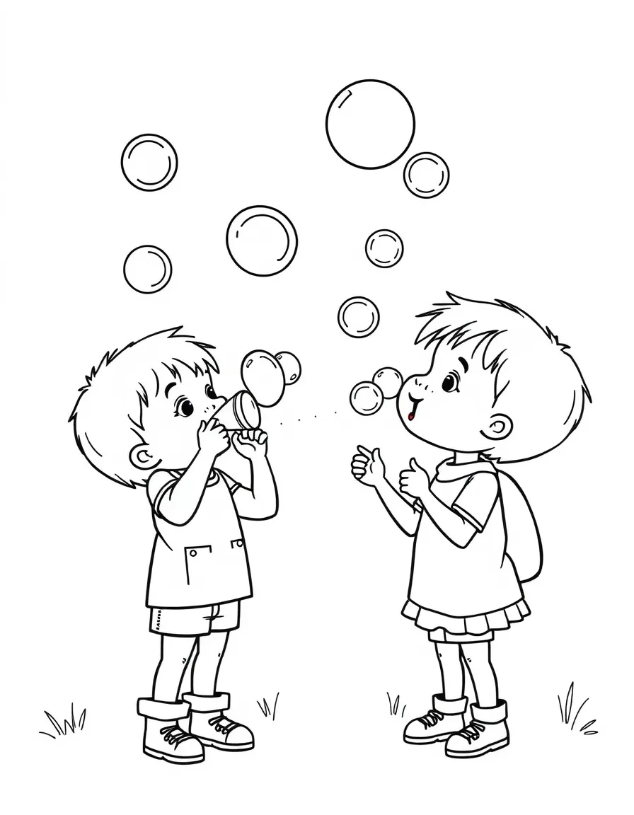 Kids blowing bubbles