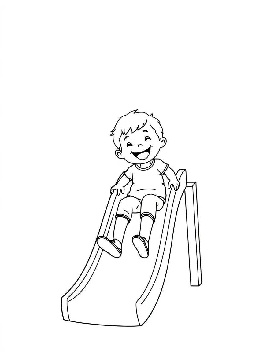 A slide with a happy child going down