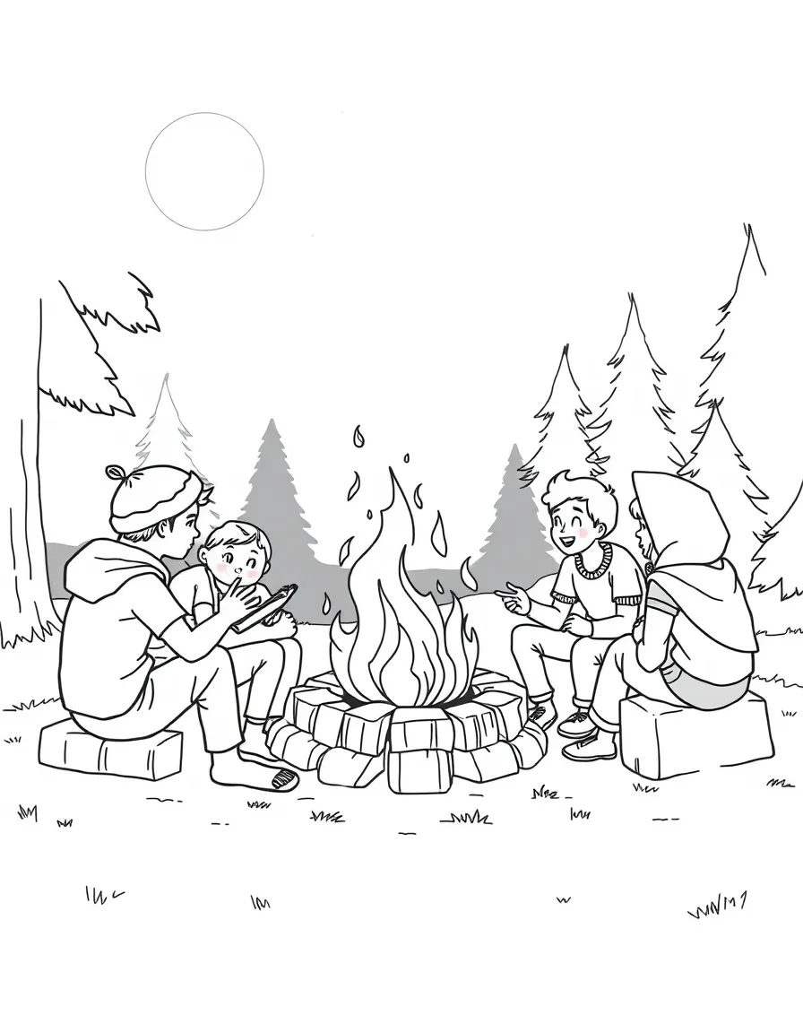 A campfire with friends telling stories