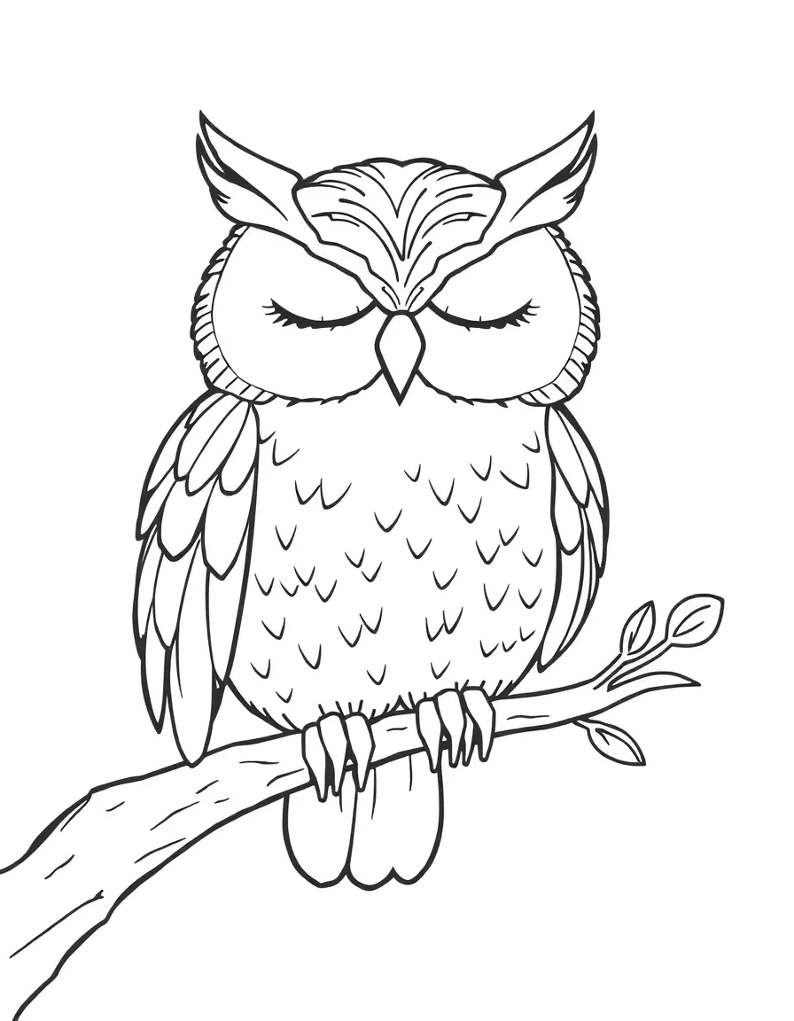 A sleepy owl on a branch