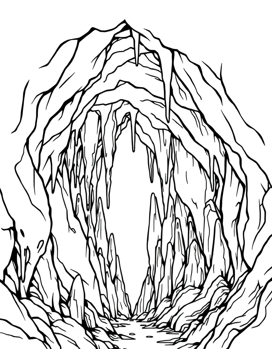 A cave with stalactites and stalagmites