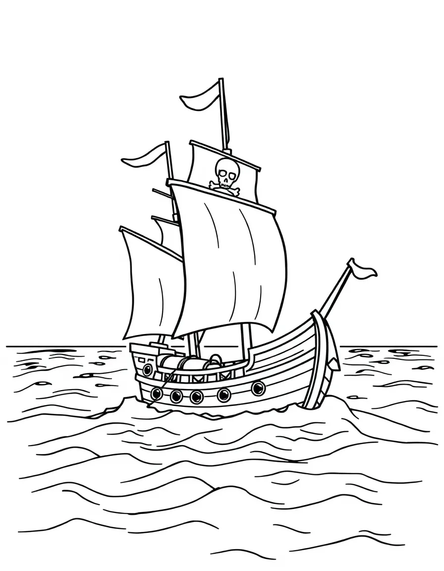 A pirate ship sailing on the sea