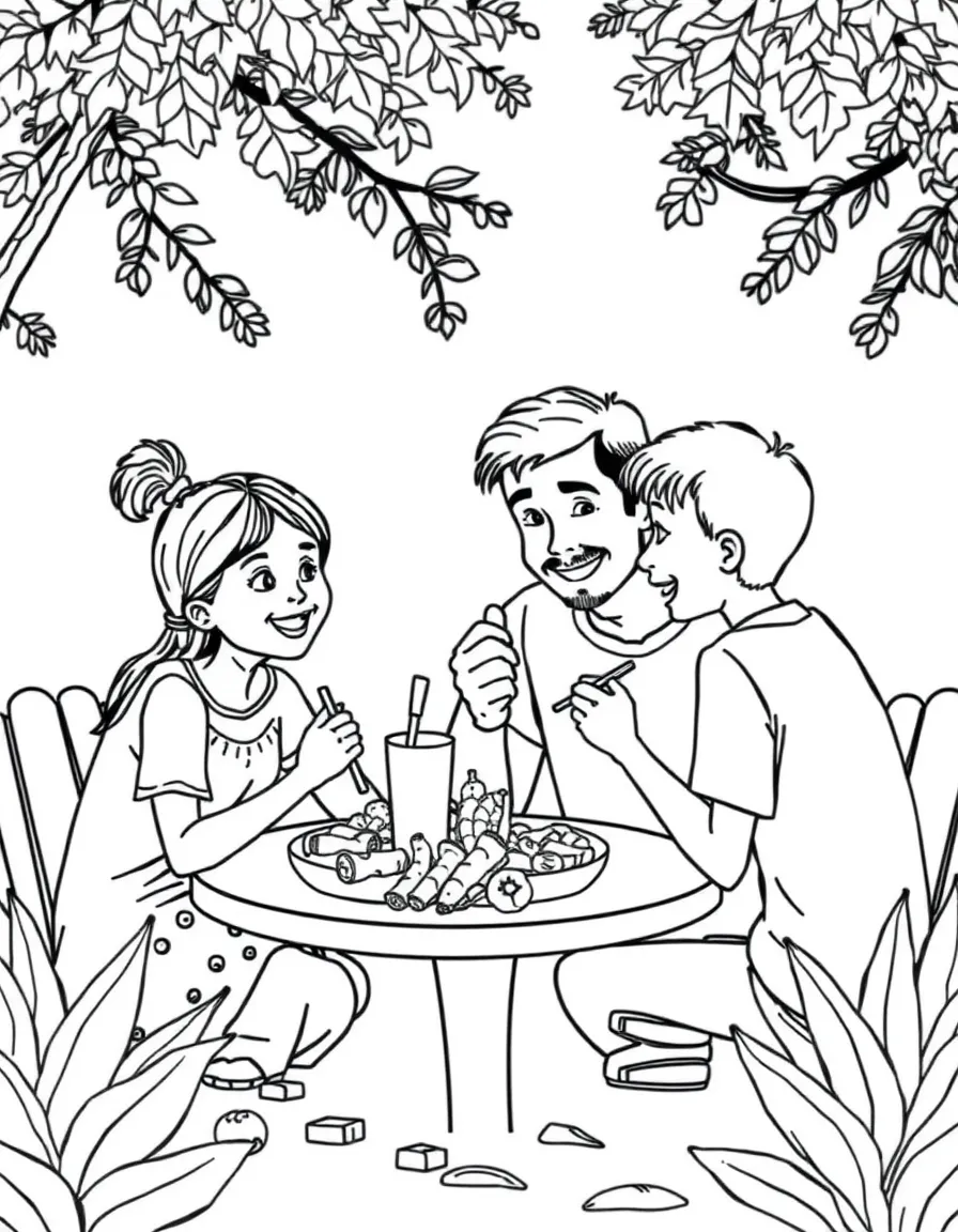 A family eating outdoors