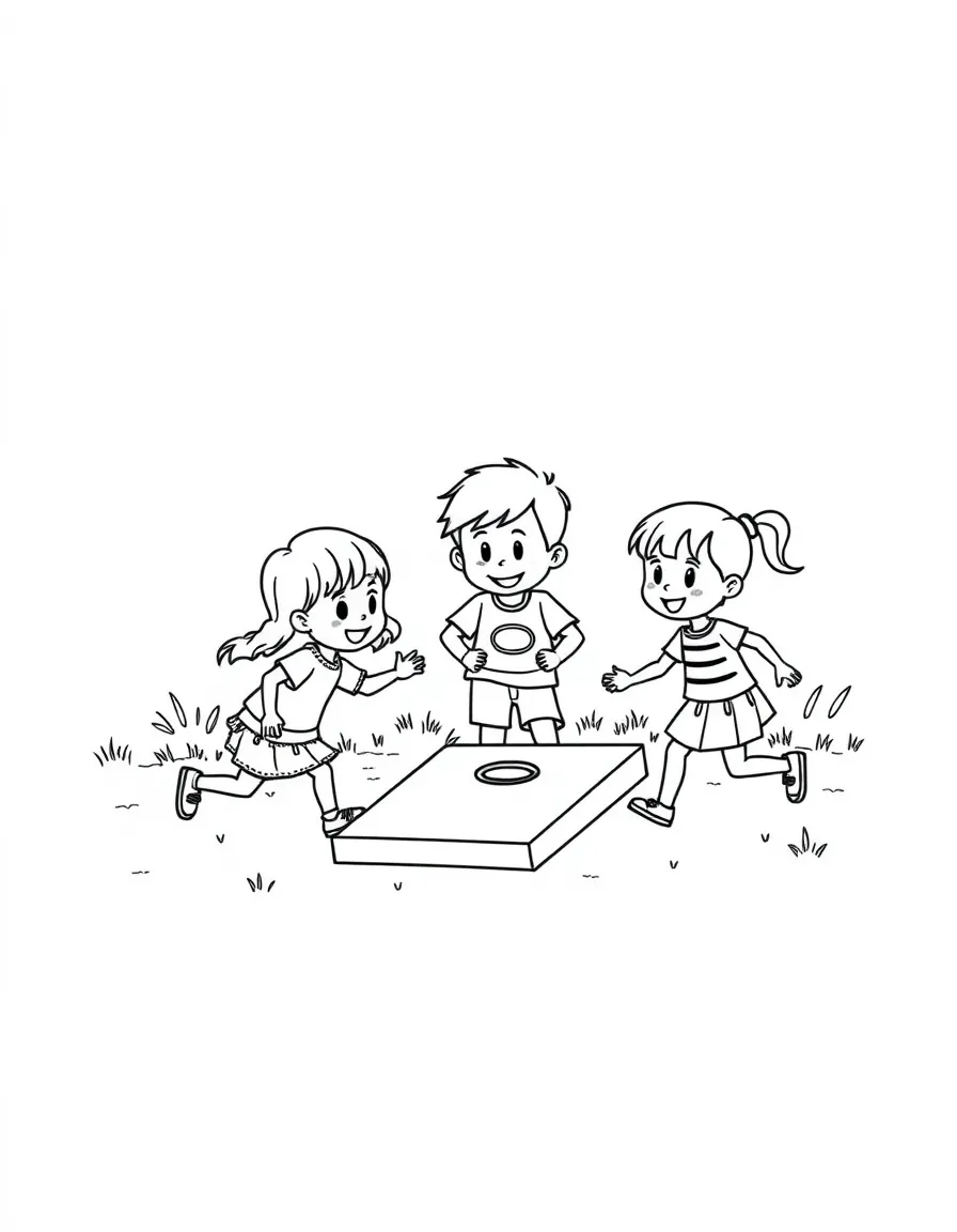 Kids playing cornhole