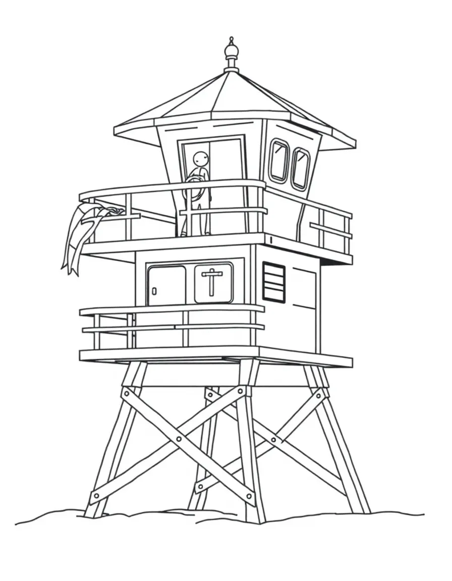 A lifeguard tower with a lifeguard