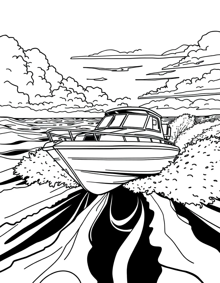 A motorboat speeding across the waves