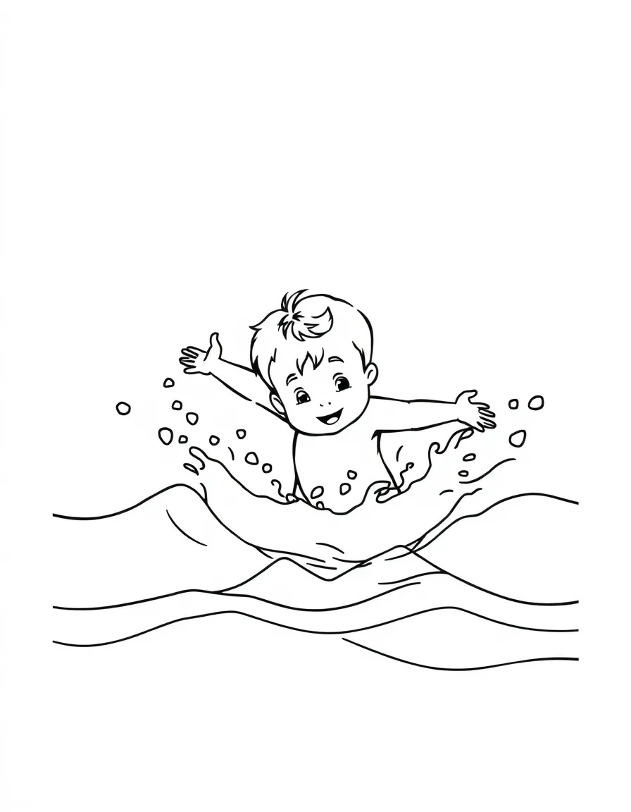 A child splashing in the waves