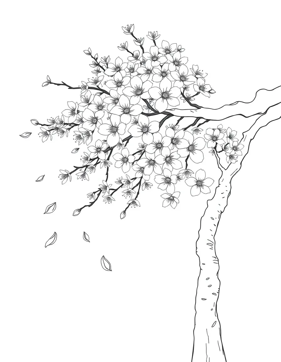 A cherry blossom tree with falling petals