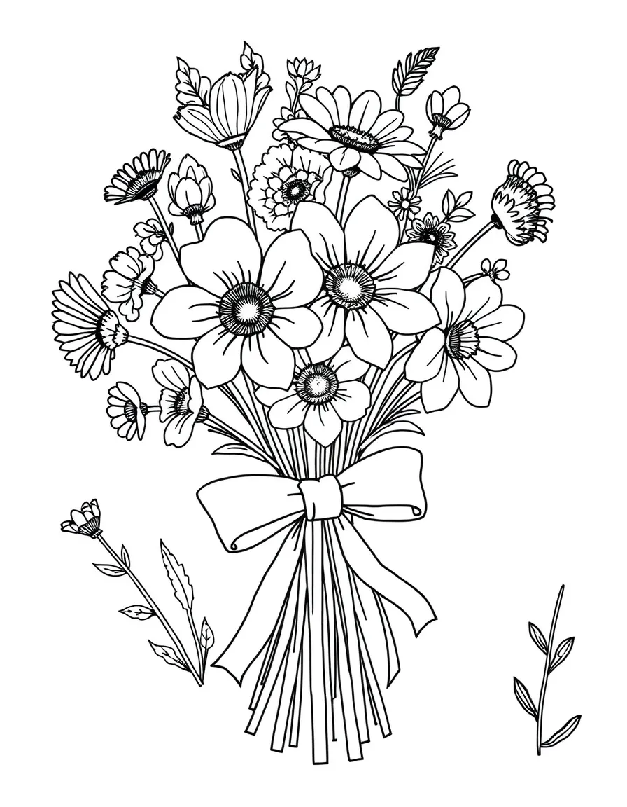 A bunch of wildflowers tied with a bow