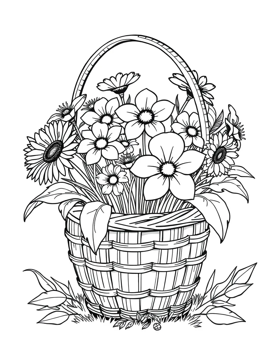 A basket of picked flowers ready for coloring
