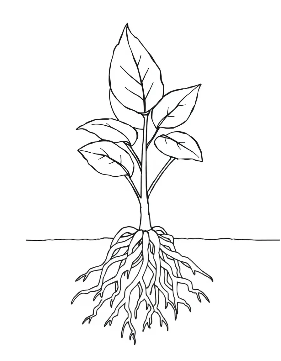 A plant with roots visible underground
