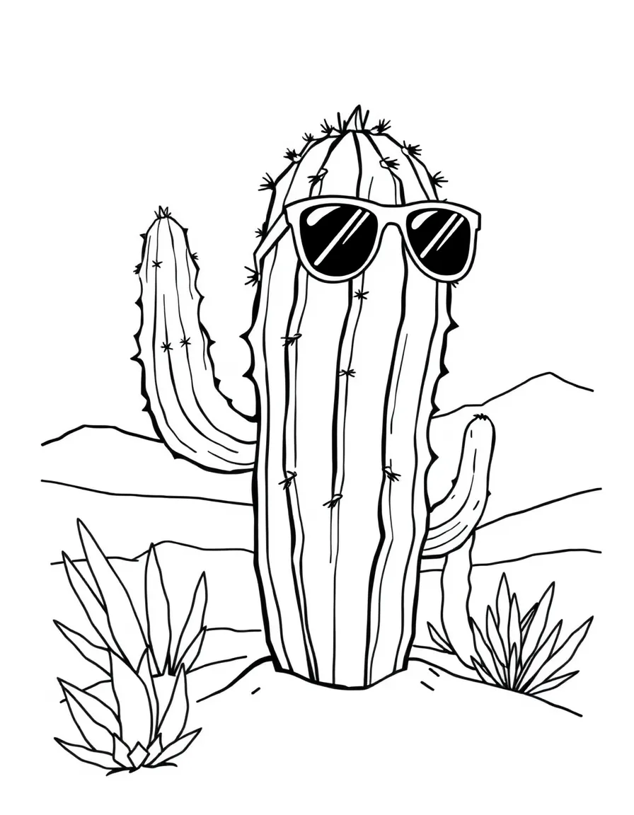 A cactus wearing sunglasses in the desert