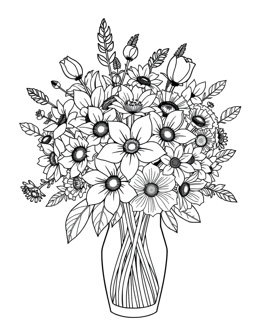 A bouquet in a vase with various flowers
