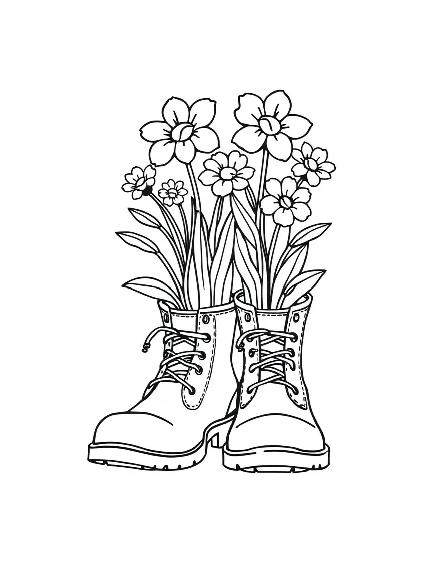 A pair of boots with flowers growing inside