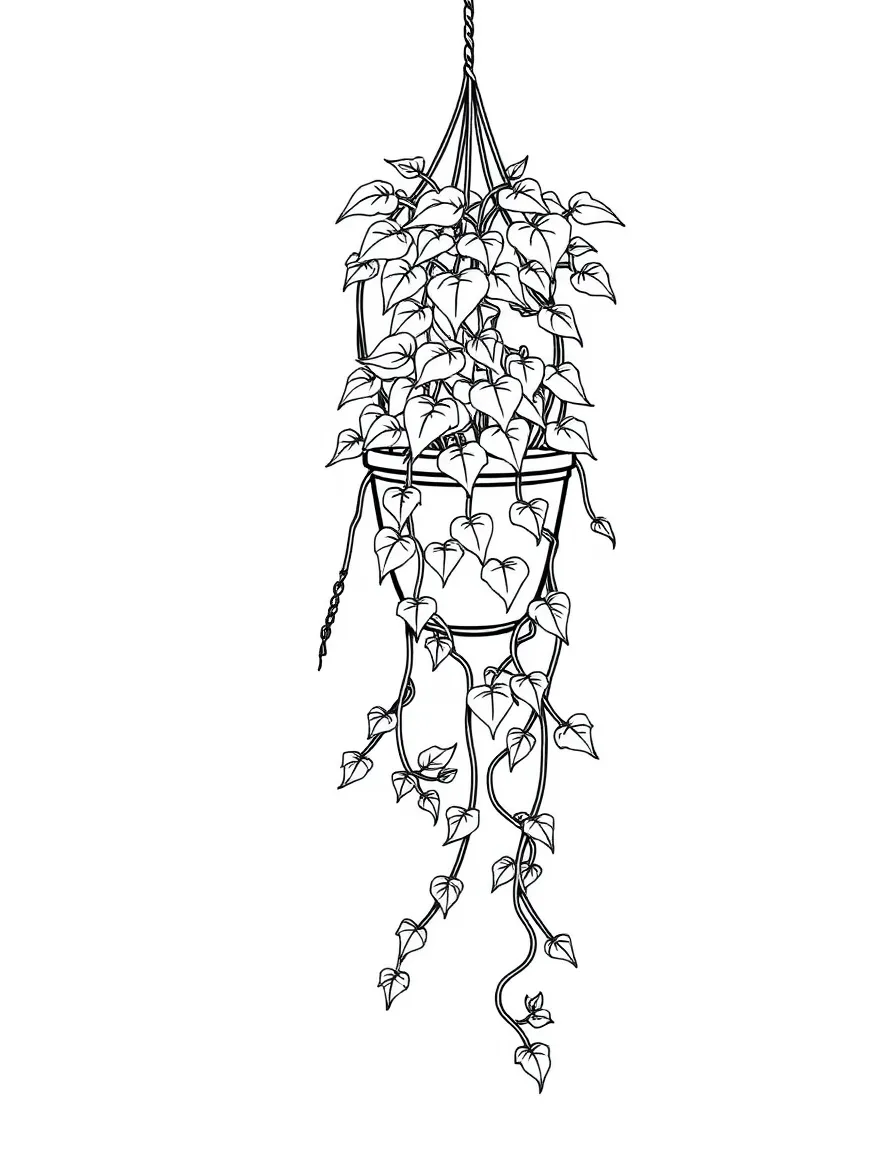 A hanging plant with vines and leaves
