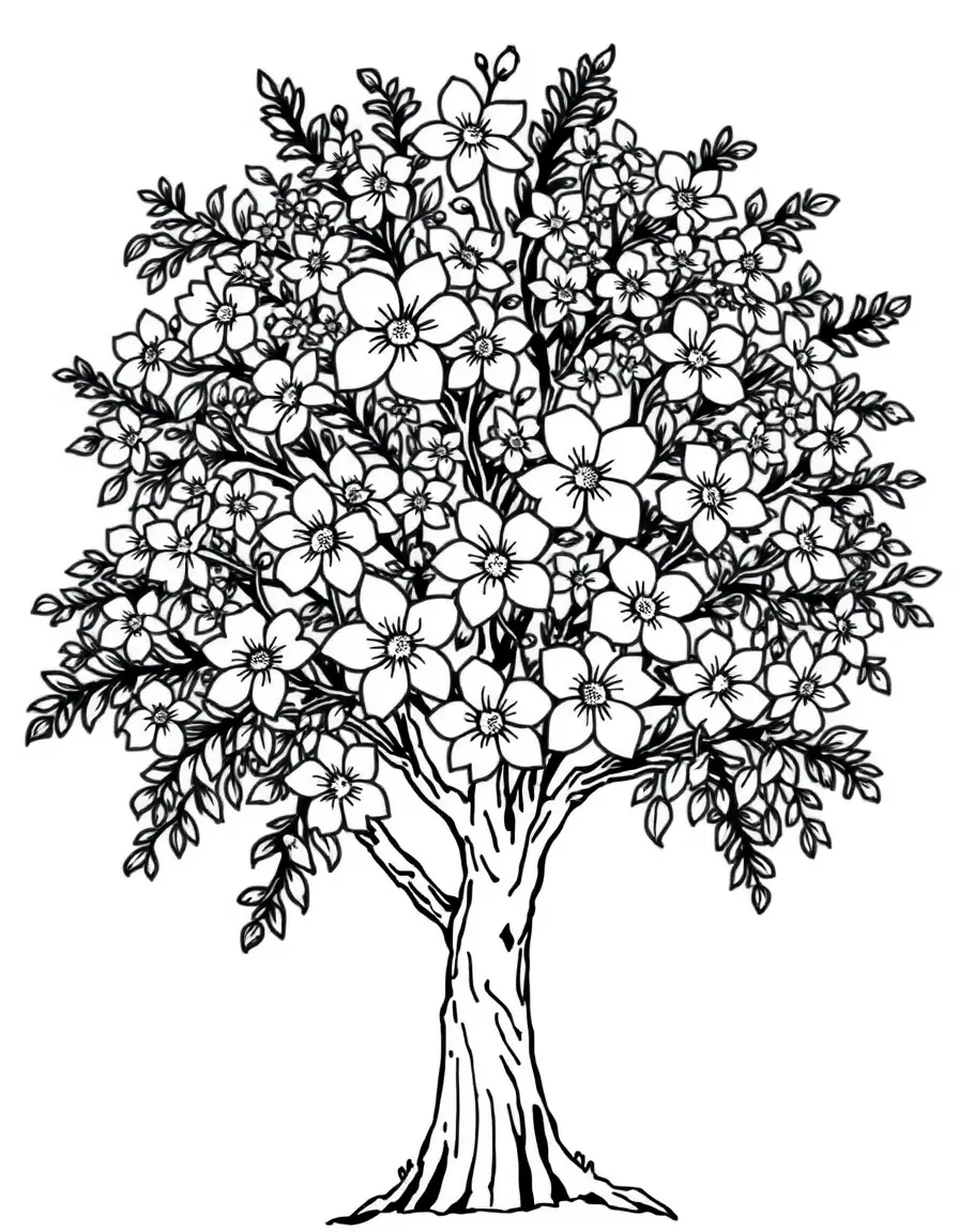 A tree with flowers blooming on every branch
