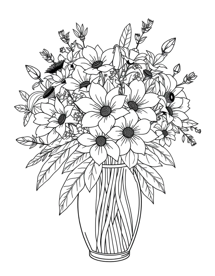 A bouquet in a vase with various blossoms