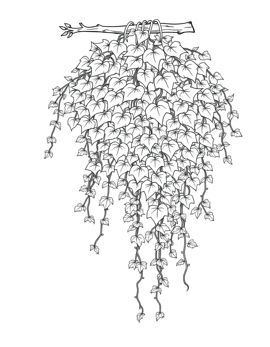 A hanging shrub with vines and leaves