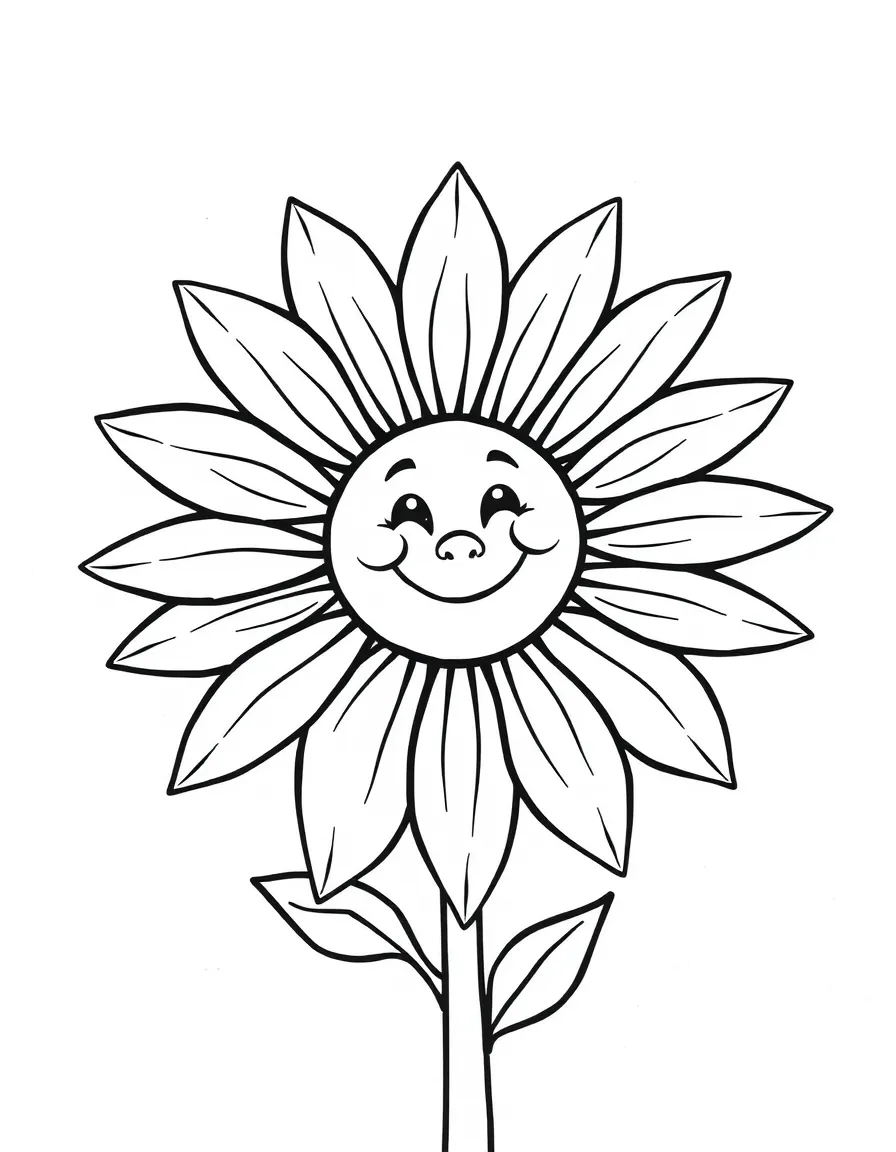A single sunblossom with large petals and a smiling face in the center