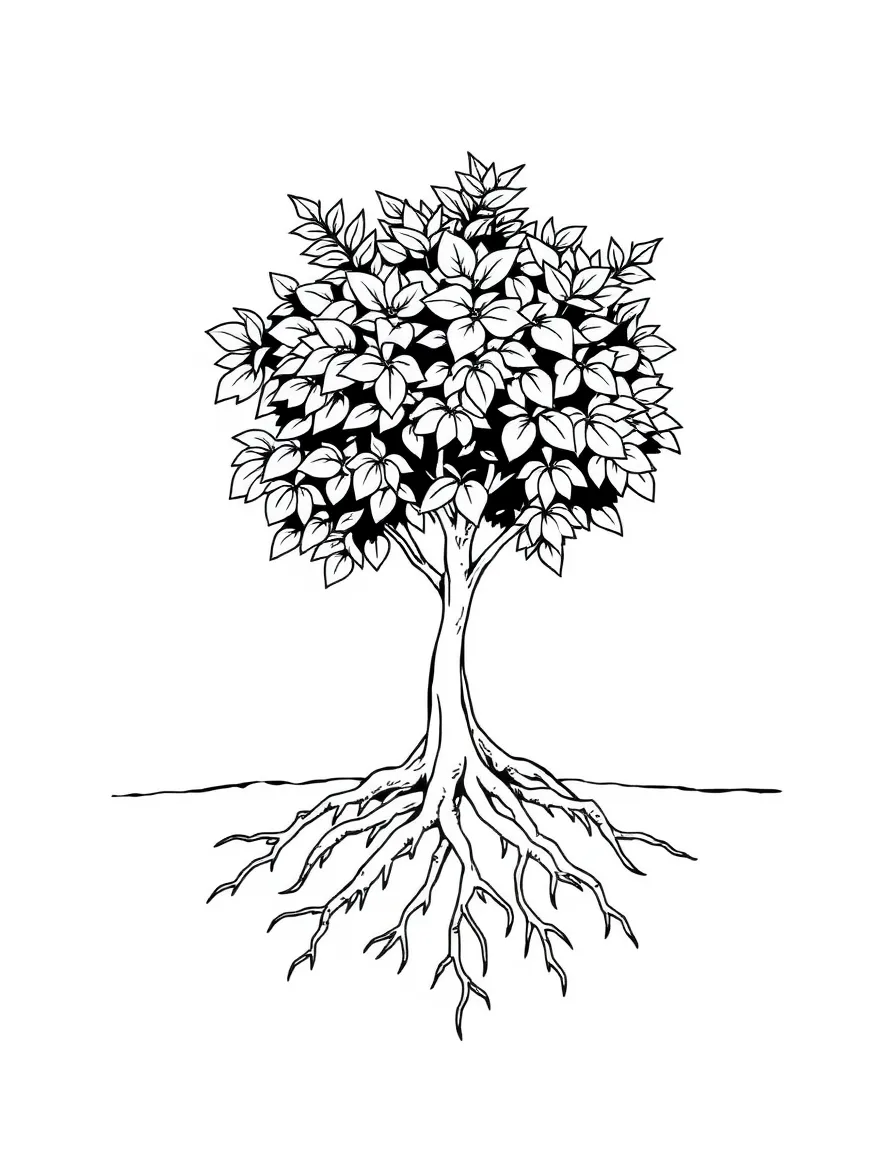A shrub with roots visible underground