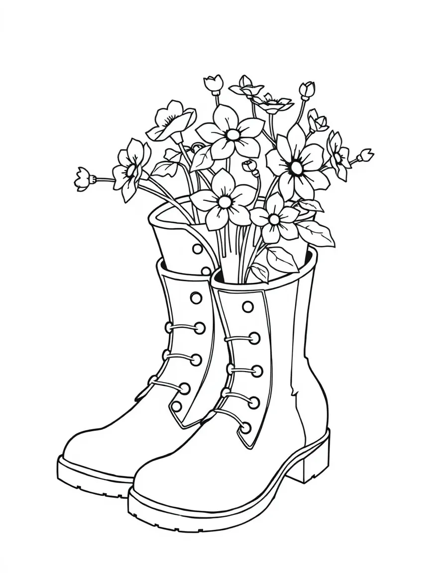 A pair of boots with blossoms growing inside