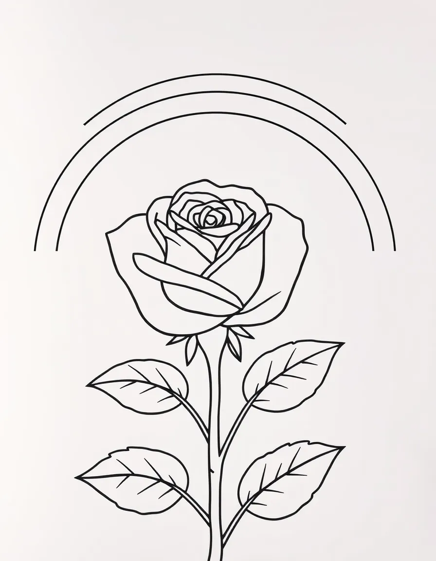 A simple rose with layered petals and leaves under a rainbow under a rainbow under a rainbow