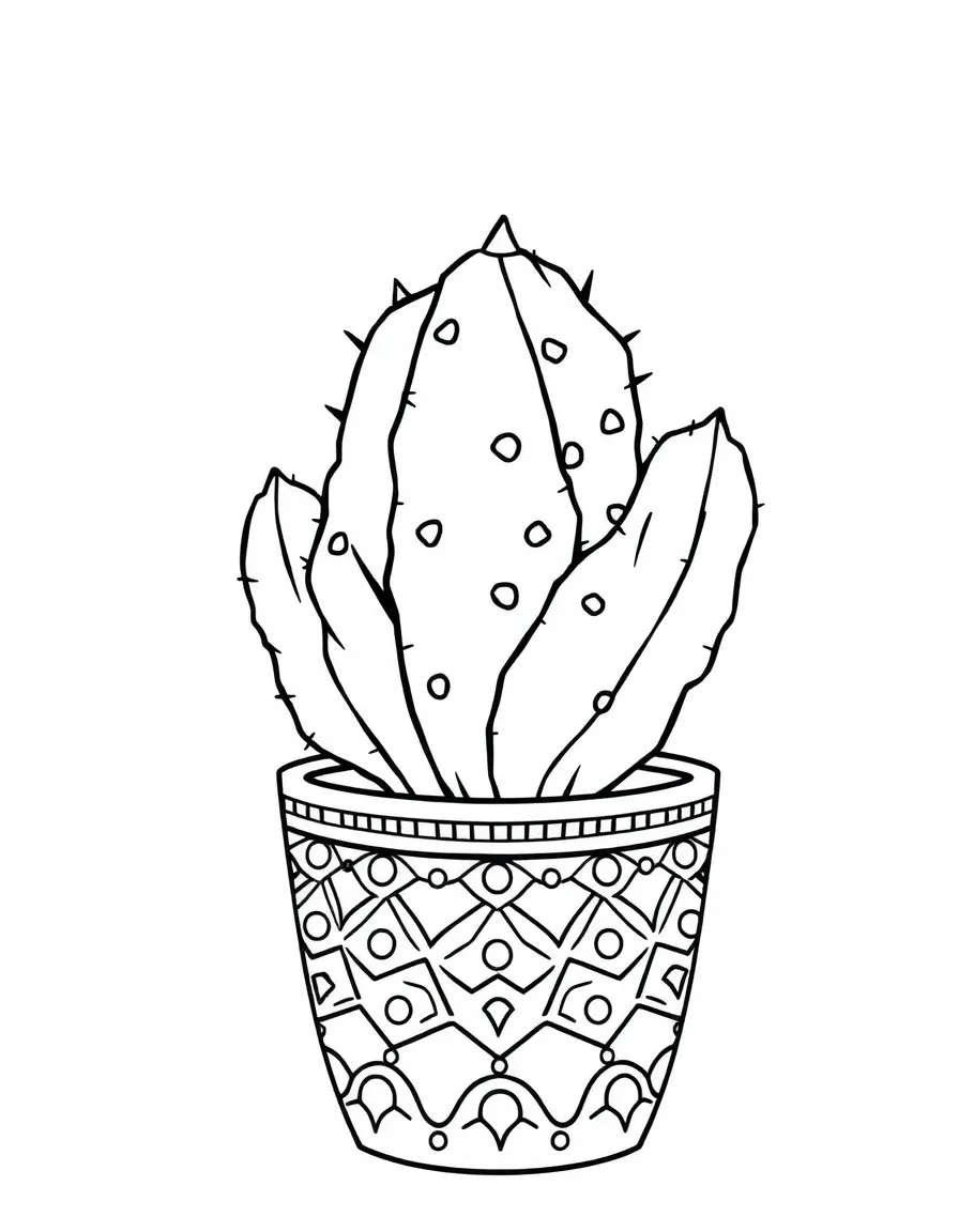A cute cactus in a patterned blossompot