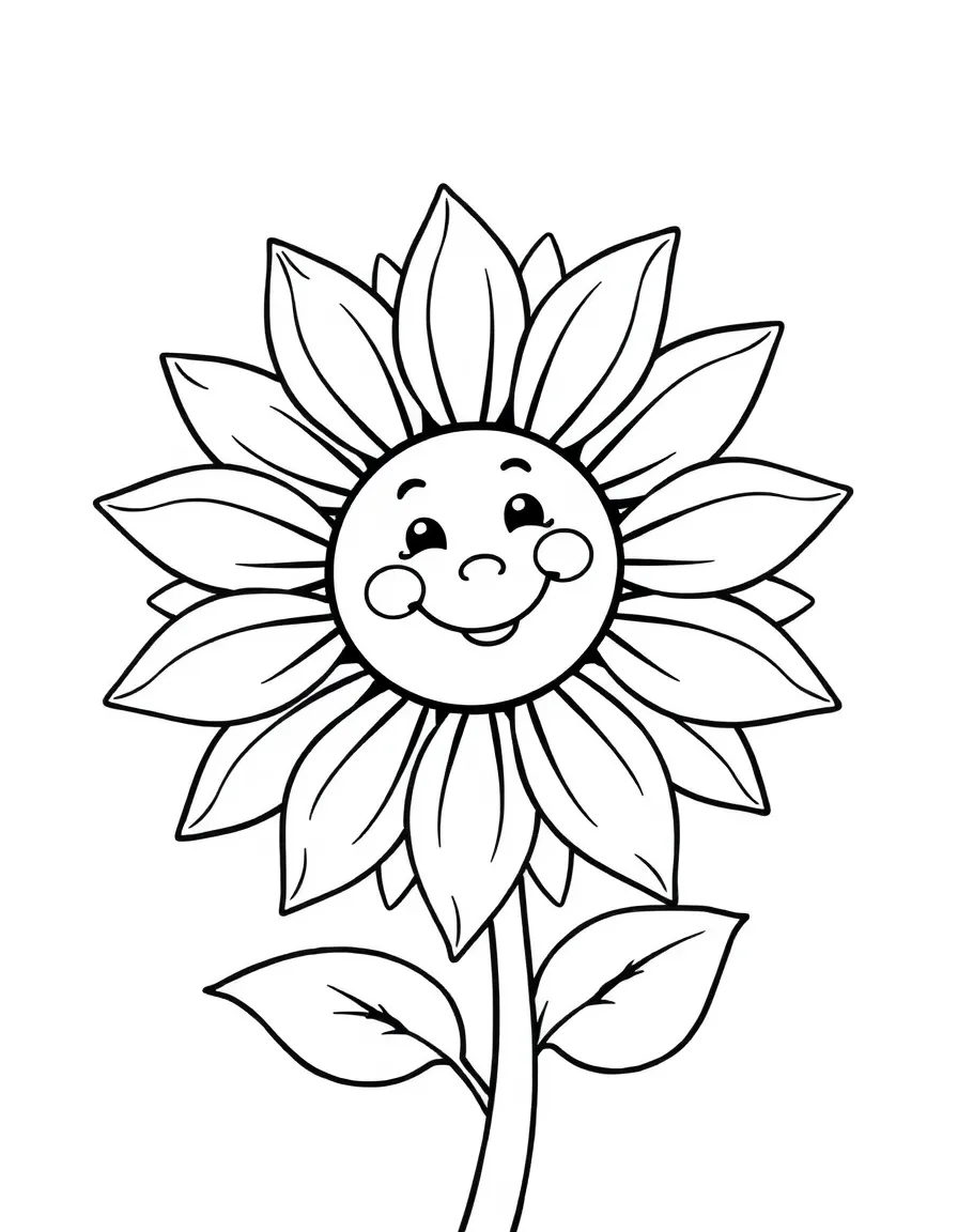 A single sunblossom with large petals and a smiling face in the center