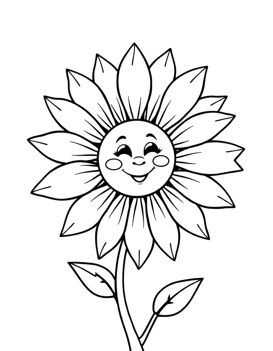 A single sunblossom with large petals and a smiling face in the center
