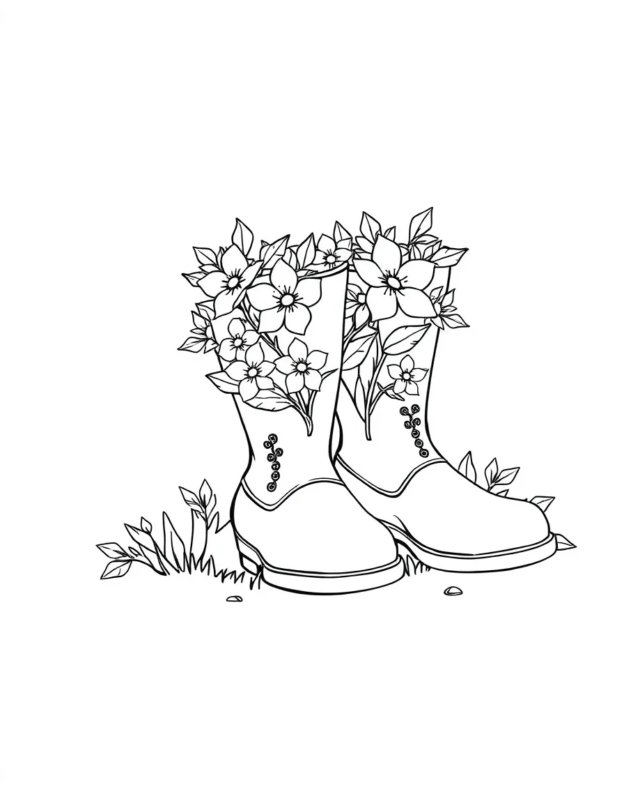 A pair of boots with blossoms growing inside