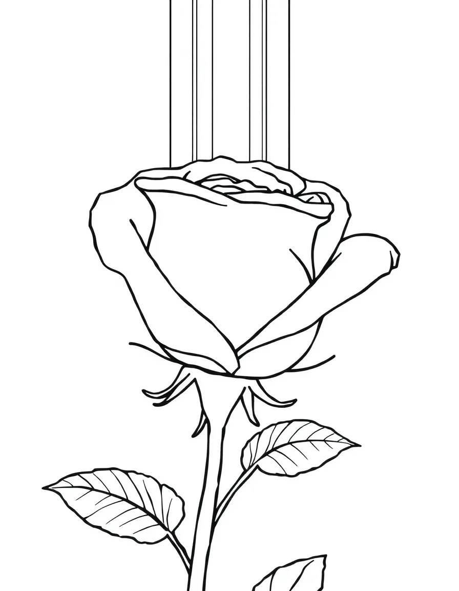 A close-up of a rose and its stem under a rainbow under a rainbow